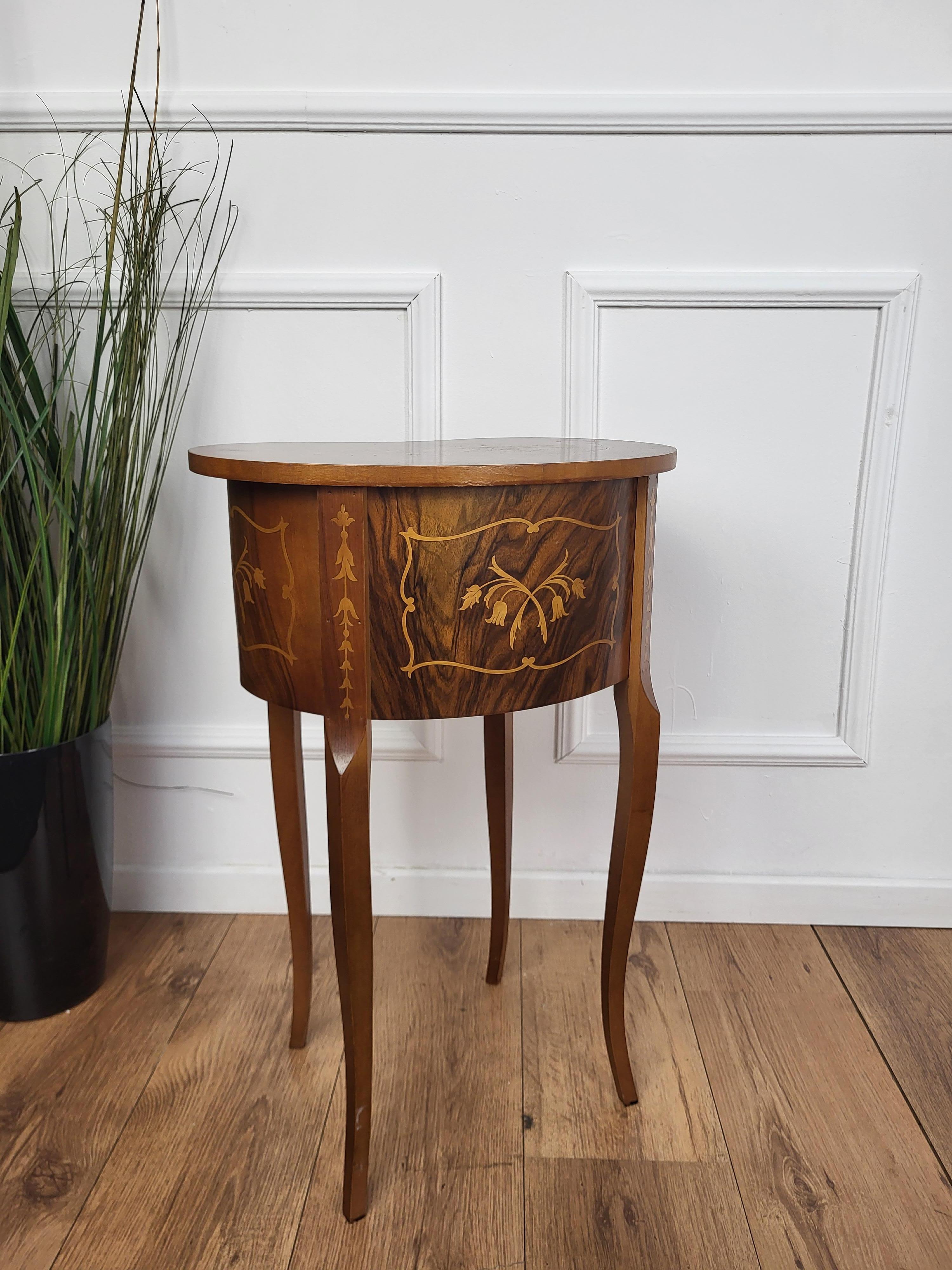 Bronze Italian Antique Marquetry Kidney Shaped Walnut Side Table with Two Drawers For Sale