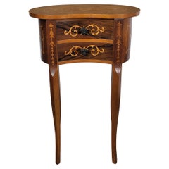 Italian Antique Marquetry Kidney Shaped Walnut Side Table with Two Drawers
