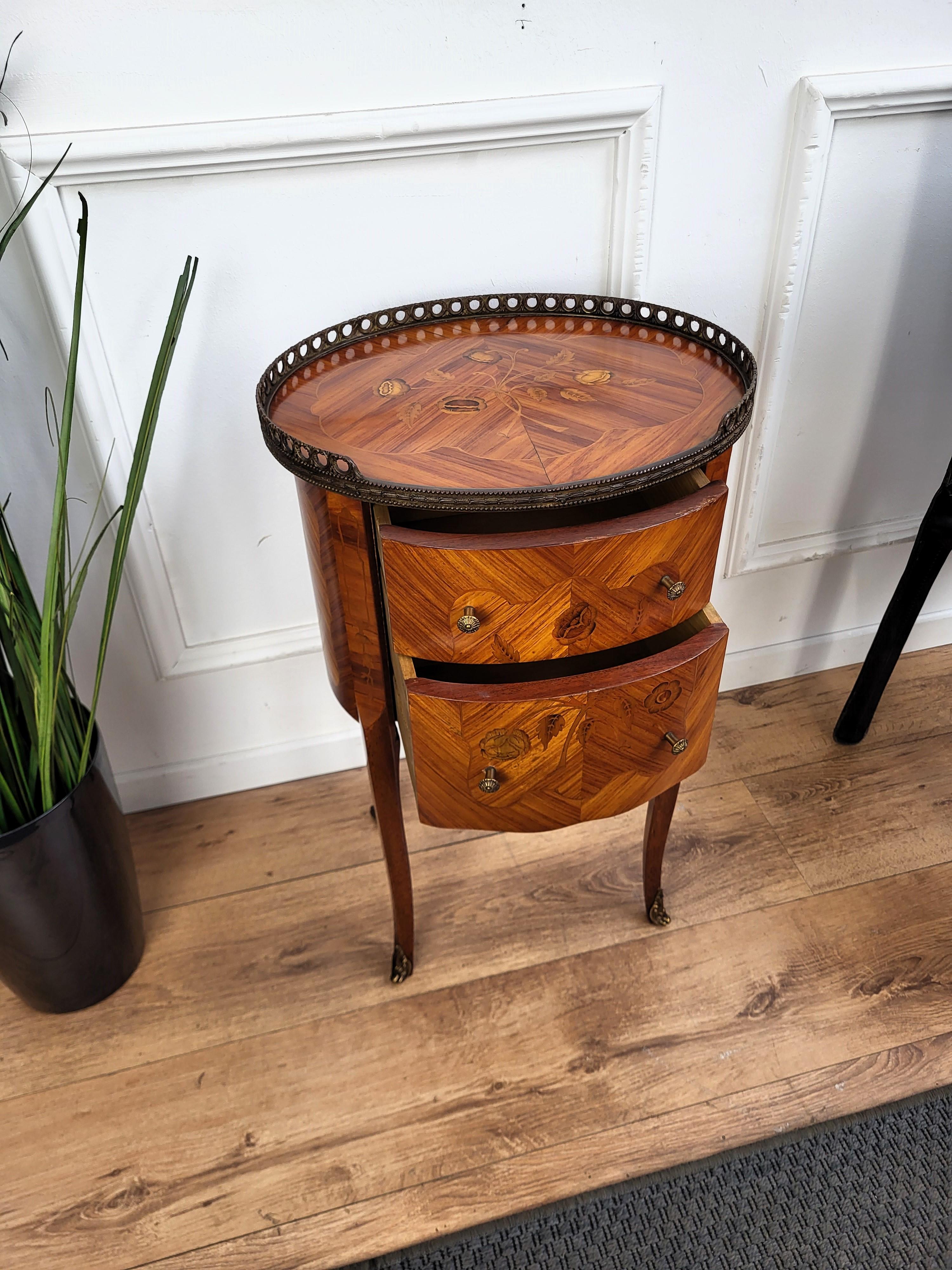 20th Century Italian Antique Marquetry Walnut Side Table with Three Drawers For Sale