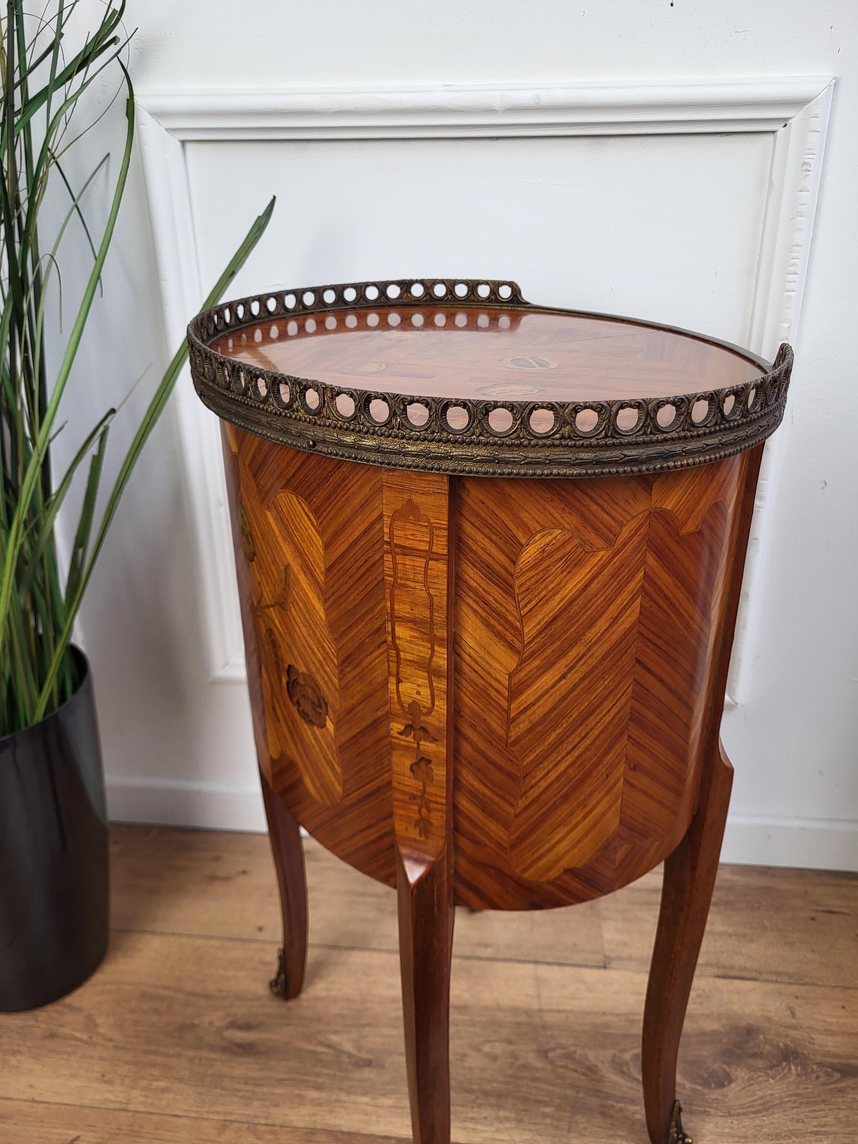 Italian Antique Marquetry Walnut Side Table with Three Drawers For Sale 1
