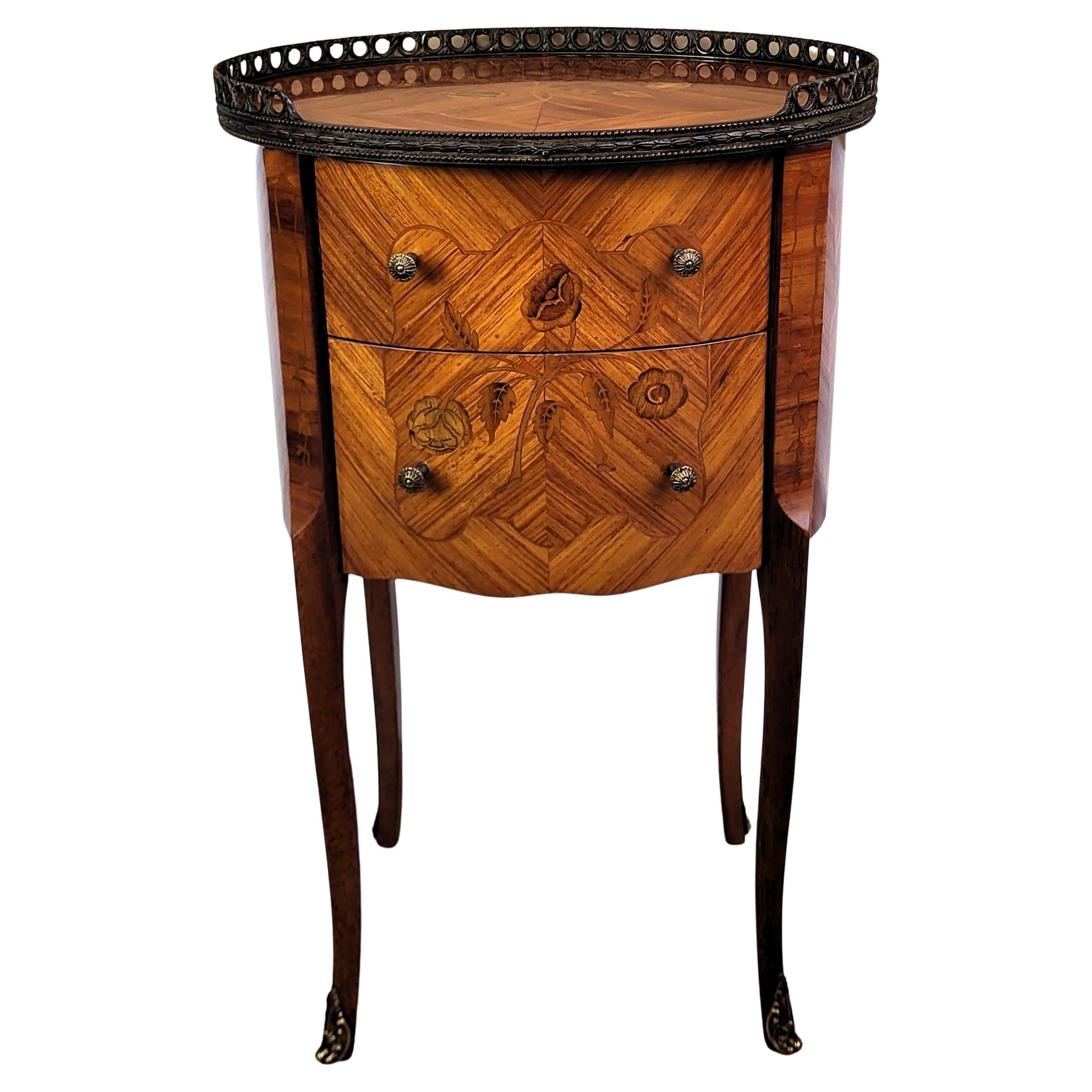 Italian Antique Marquetry Walnut Side Table with Three Drawers