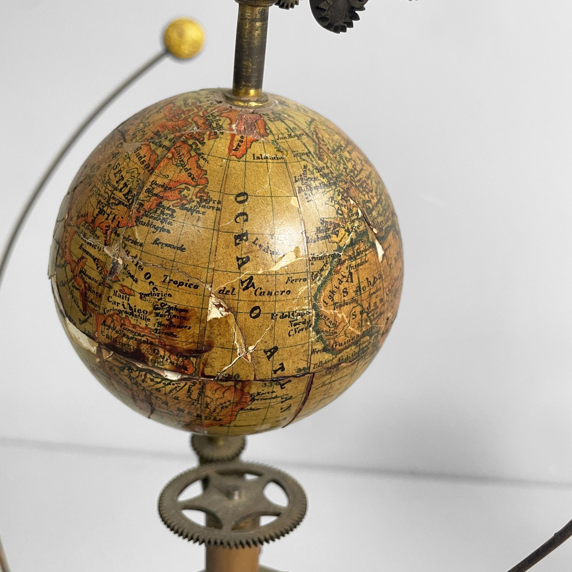 Italian antique mechanical tellurium in brass and cast iron, mid 1800s For Sale 12