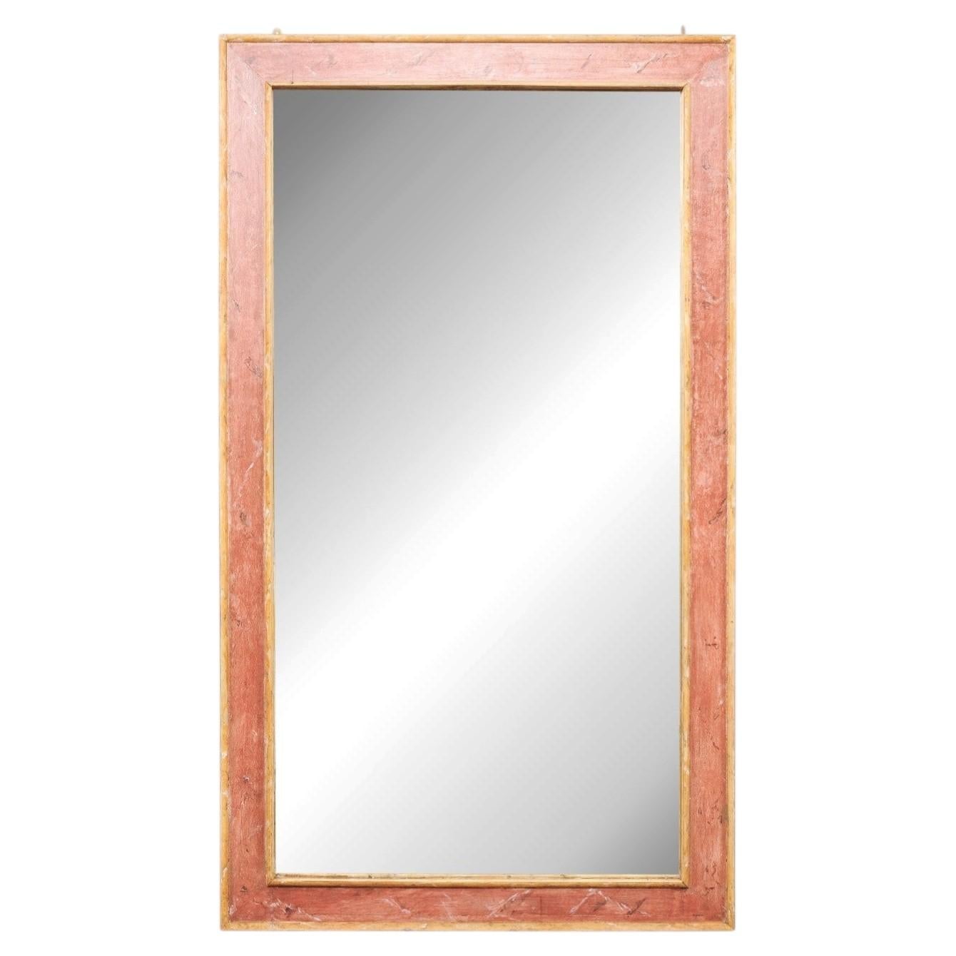 Italian Antique Mirror, Large 4 ft x 7ft Tall Size in Muted Red & Gold For Sale