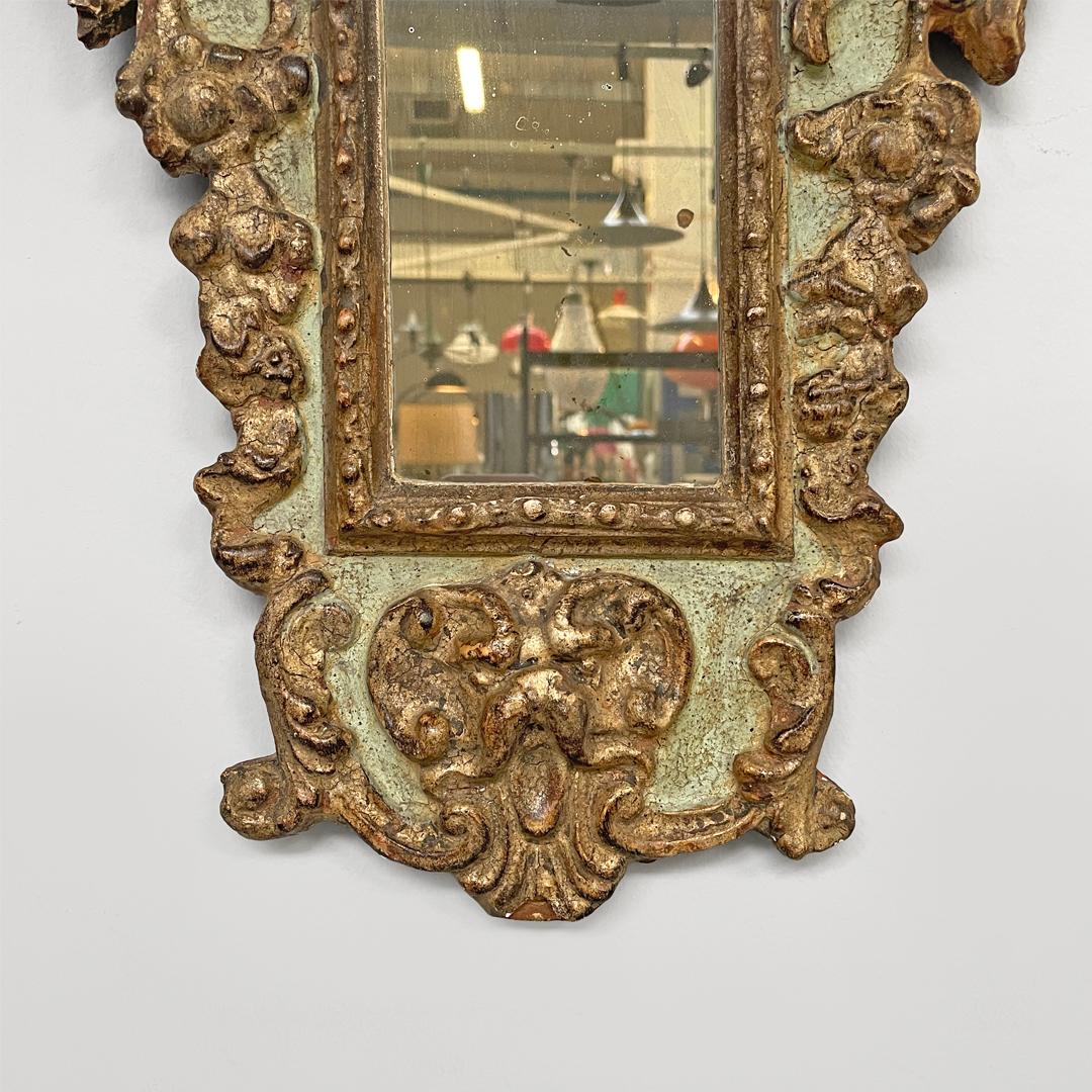 Italian antique mirrors in rectangular golden and light green wood, 1900s For Sale 7