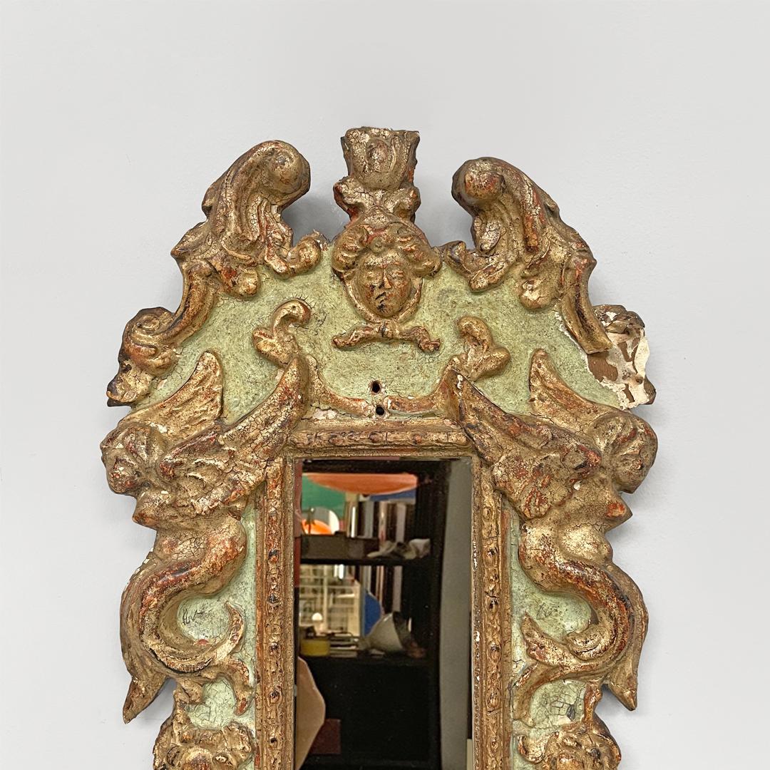 Italian antique mirrors in rectangular golden and light green wood, 1900s For Sale 11
