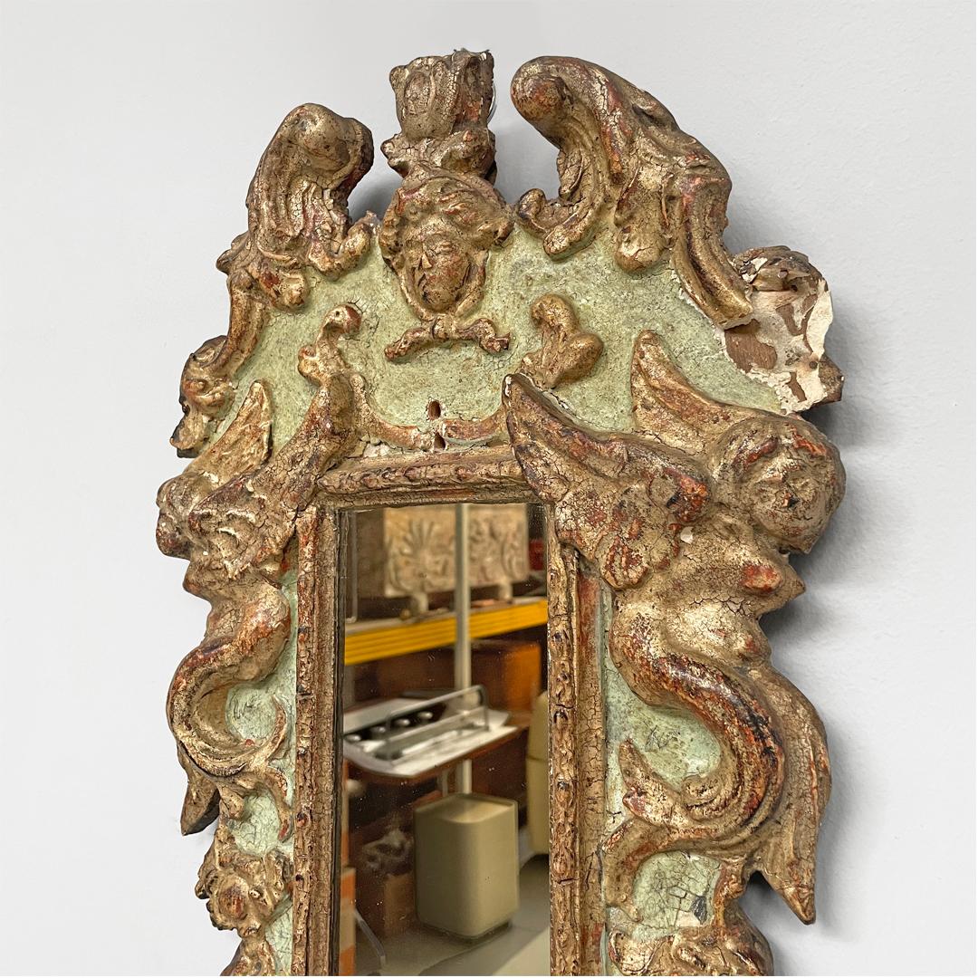 Italian antique mirrors in rectangular golden and light green wood, 1900s For Sale 12