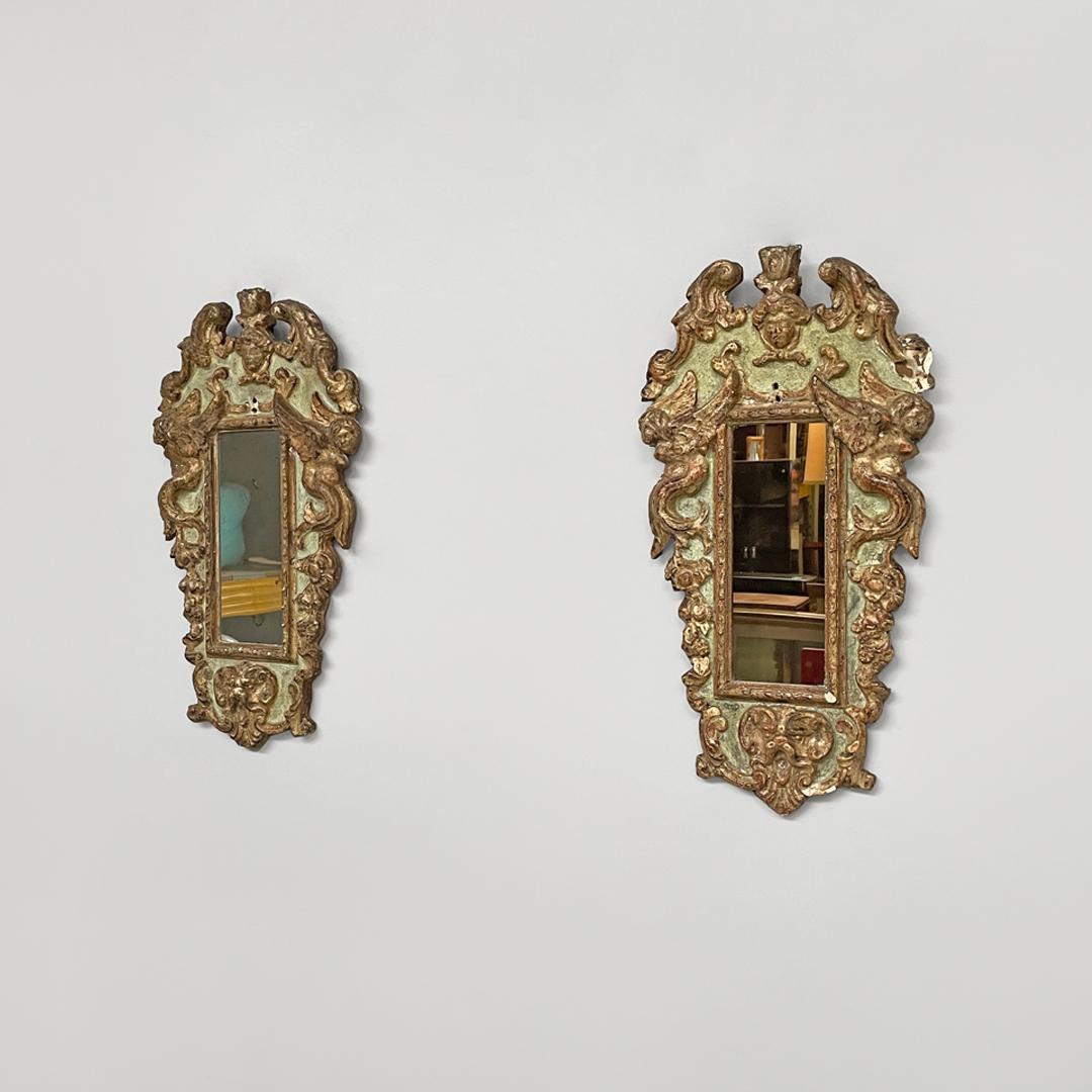 Early 20th Century Italian antique mirrors in rectangular golden and light green wood, 1900s For Sale