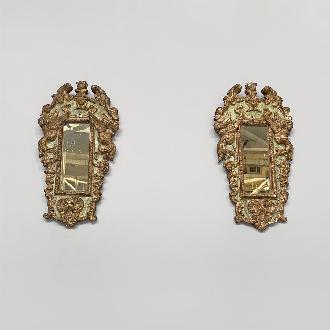 Mirror Italian antique mirrors in rectangular golden and light green wood, 1900s For Sale