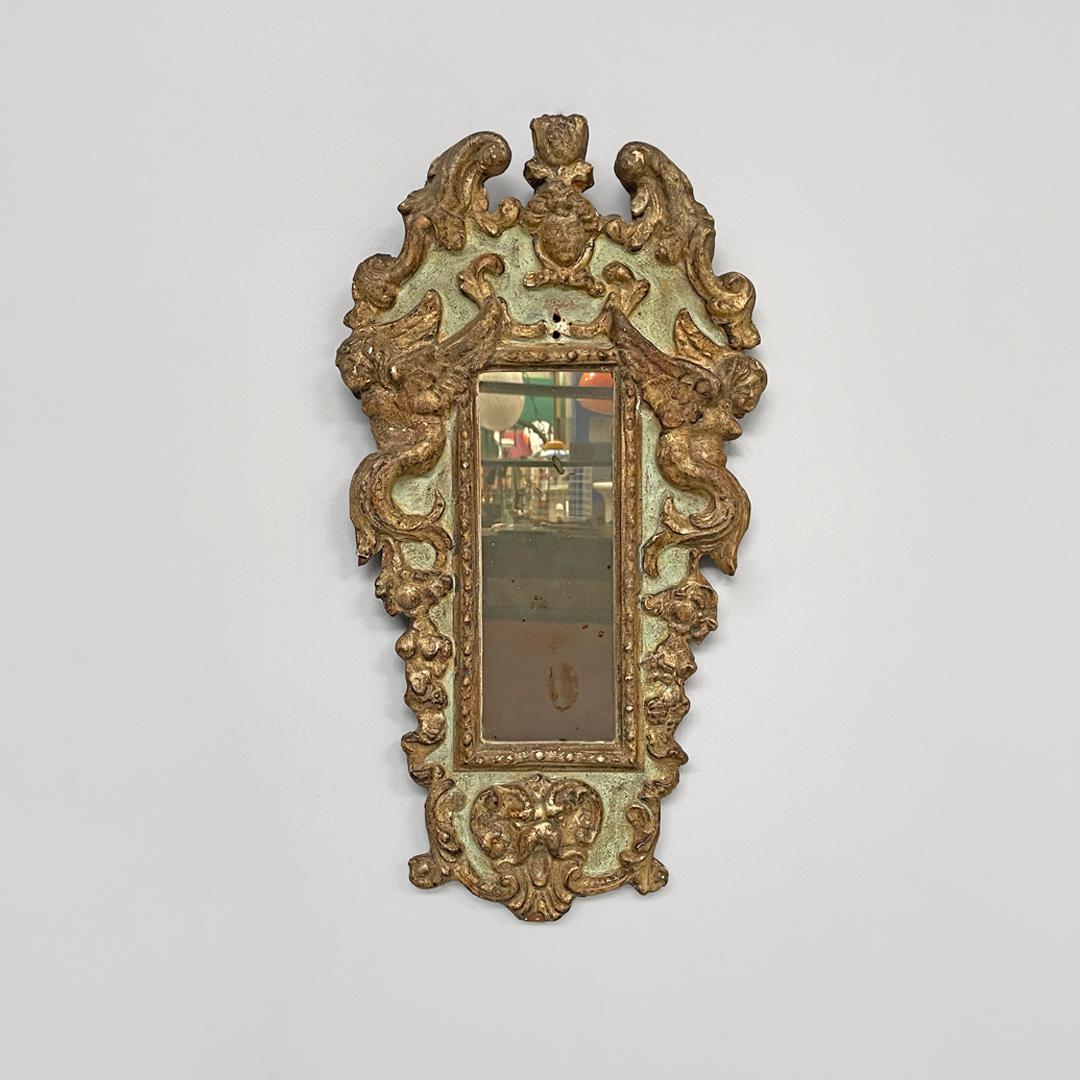 Italian antique mirrors in rectangular golden and light green wood, 1900s For Sale 1