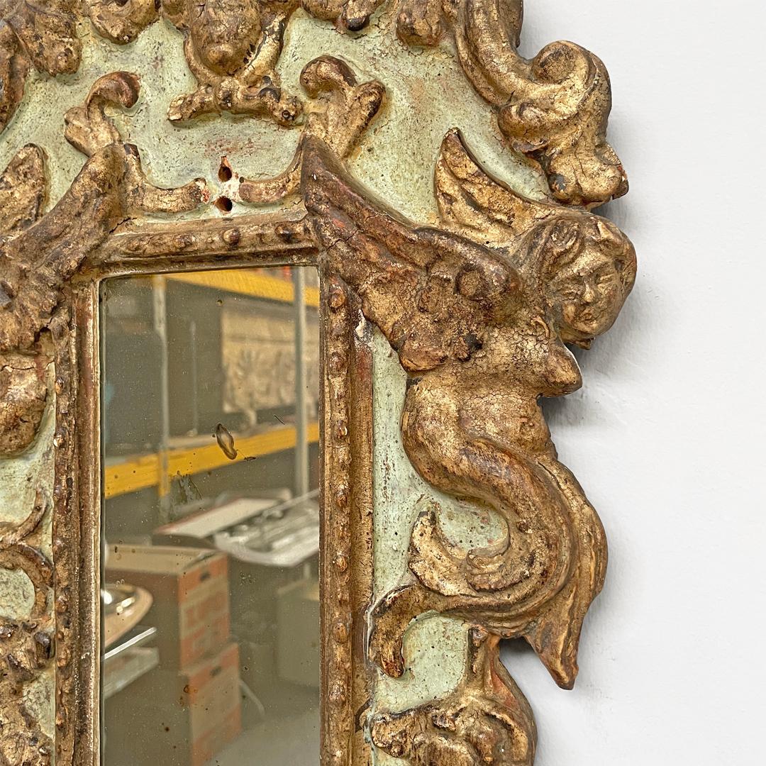 Italian antique mirrors in rectangular golden and light green wood, 1900s For Sale 2