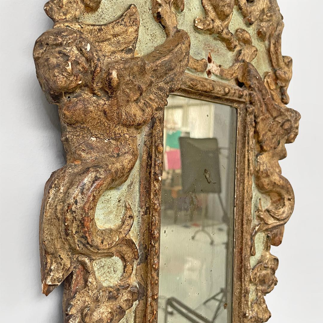 Italian antique mirrors in rectangular golden and light green wood, 1900s For Sale 3