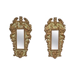 Italian antique mirrors in rectangular golden and light green wood, 1900s