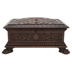 Italian Antique Oak Jewelry Box From XIX Century. Restored.