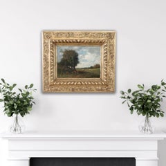 Italian Antique Oil Painting on Board, Landscape with Flock, Signed V. Bussolino