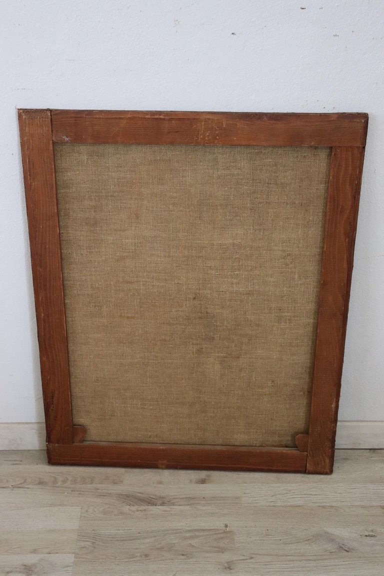 Italian Antique Oil Painting on Canvas Old Woman with Girl For Sale at