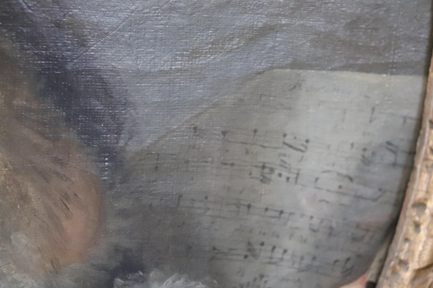 Italienisches antikes Ölgemälde auf Leinwand, Porträt eines Mädchens mit Musik score im Angebot 2