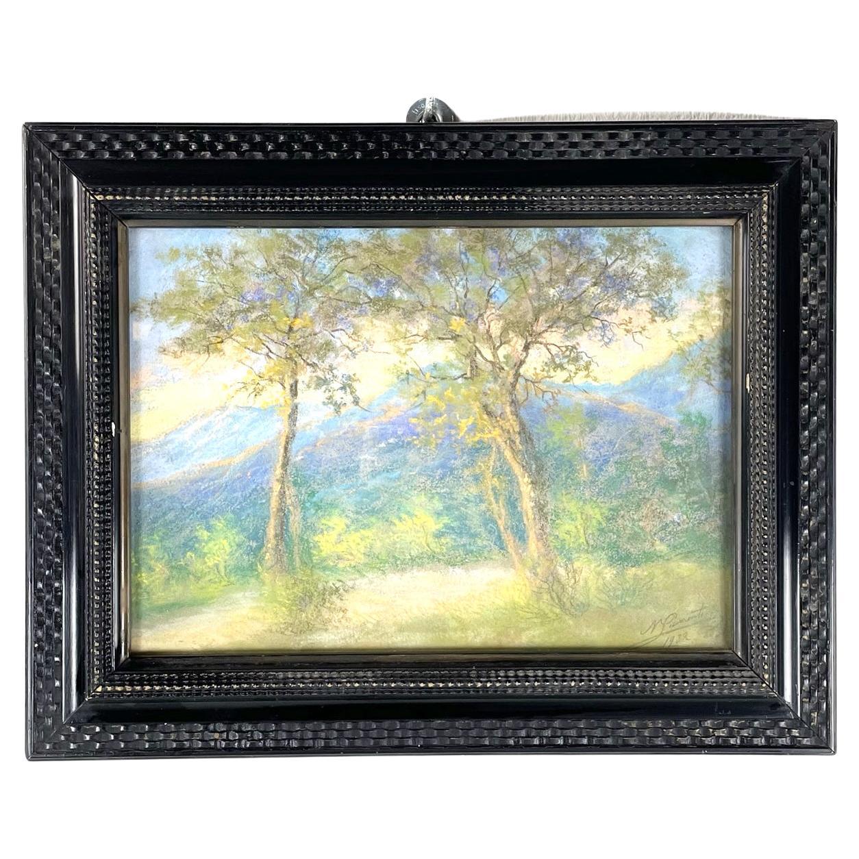 Italian Antique Oil Pastel Painting of a Landscape, 1932