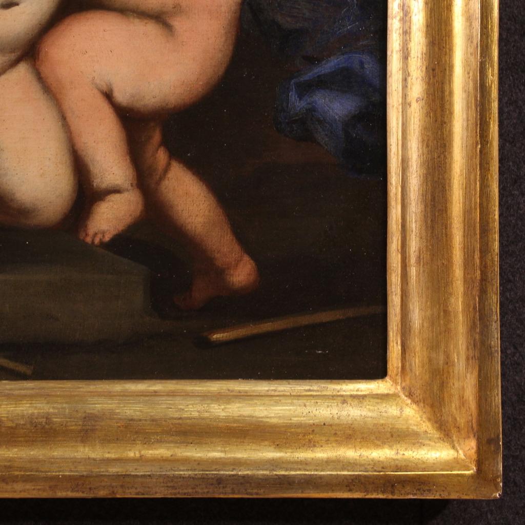 Italian Antique Painting Oil on Canvas Cherub Games from the 17th century in vendita 5