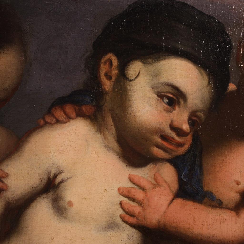 Italian Antique Painting Oil on Canvas Cherub Games from the 17th century in vendita 7