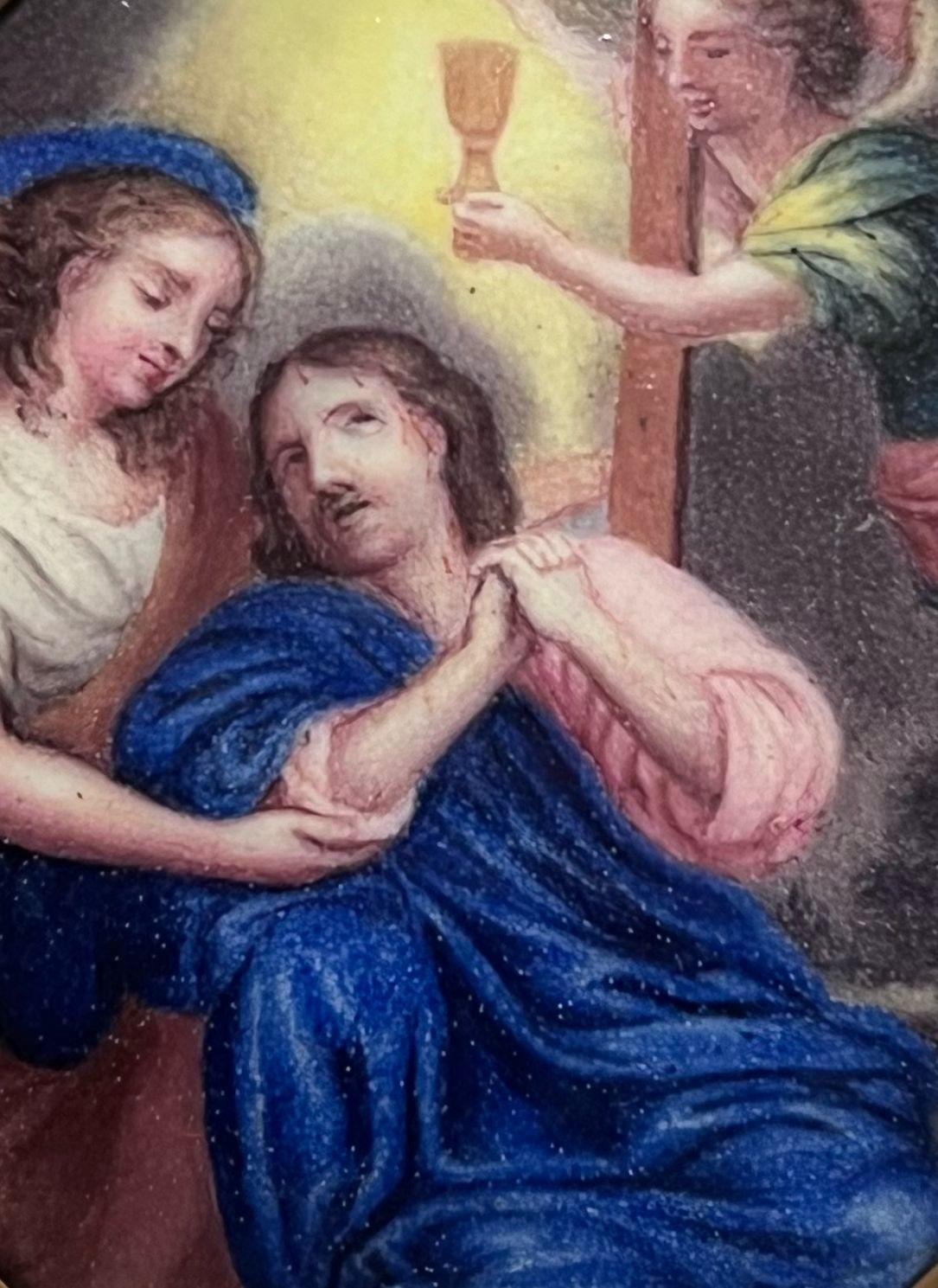 19th Century Italian Miniature Painting Christ Garden of Gethsemane Angels - Art by Italian antique