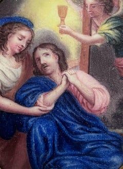 19th Century Italian Miniature Painting Christ Garden of Gethsemane Angels