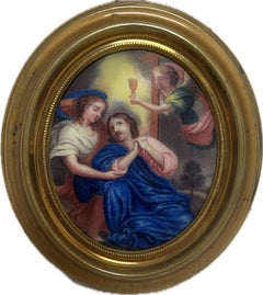 Siglo XIX Pintura Miniatura Italiana Cristo Huerto de Getsemaní Ángeles