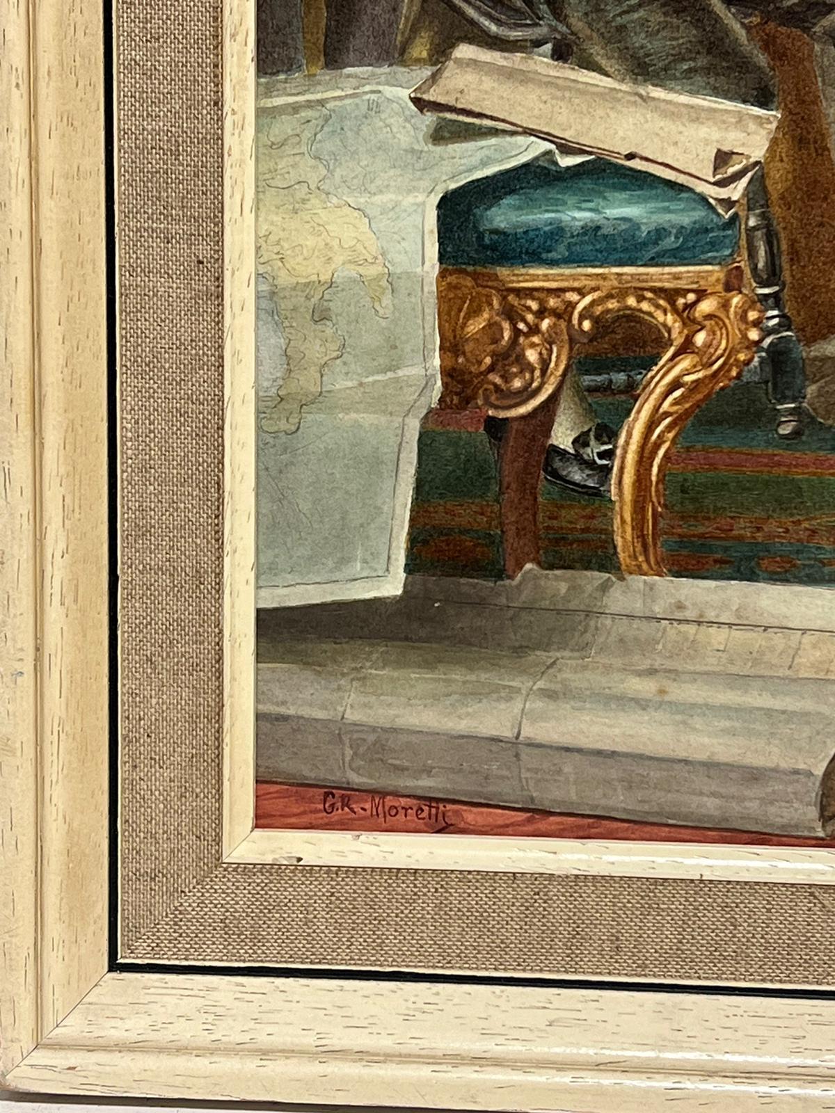 Cardinals & Explorer Discussing Maps Grand Elaborate Interior Antique Painting For Sale 3