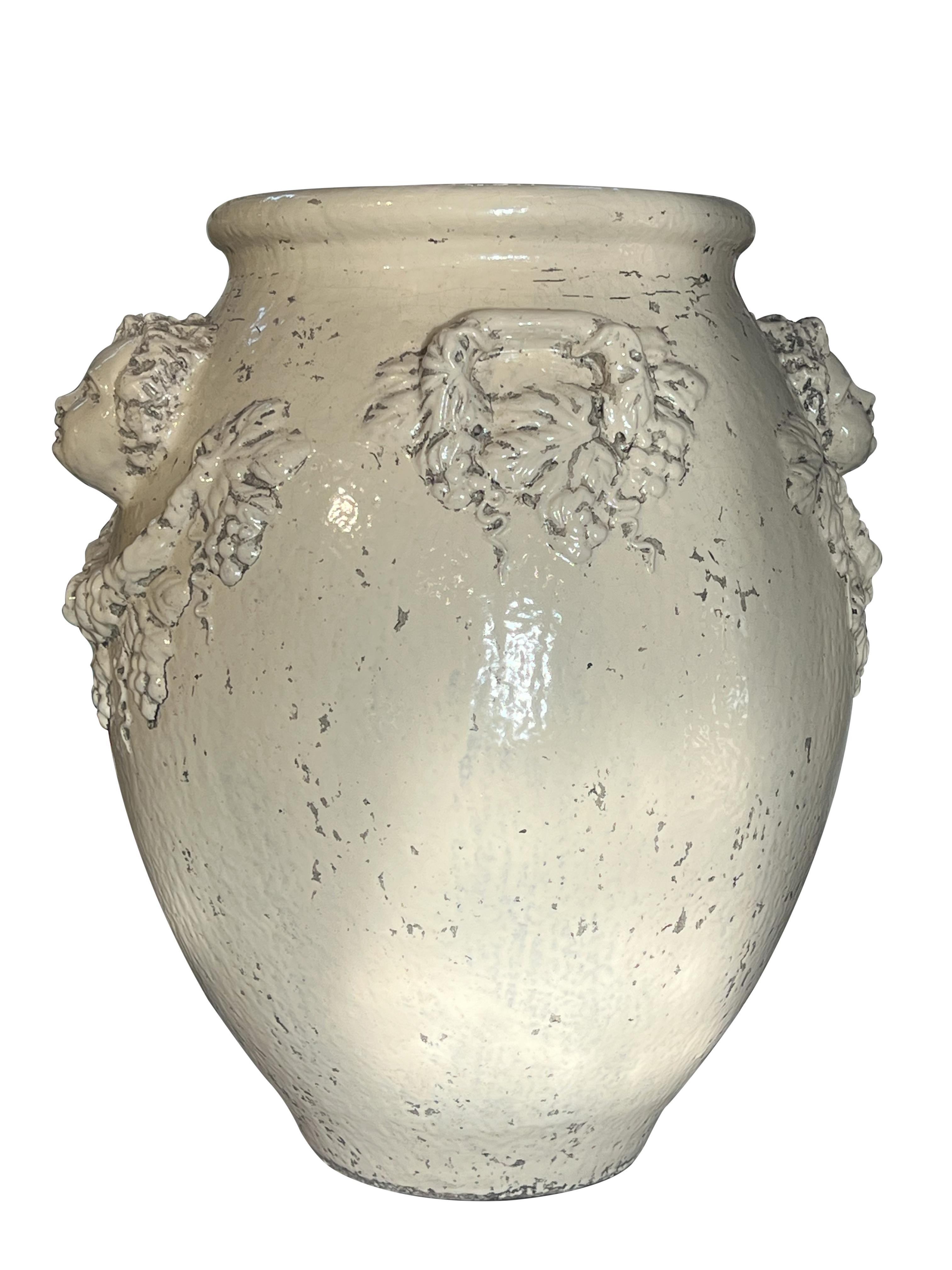 19th Century Italian Antique Pair of Terracotta Glazed Garden Urns with Cherubs 1