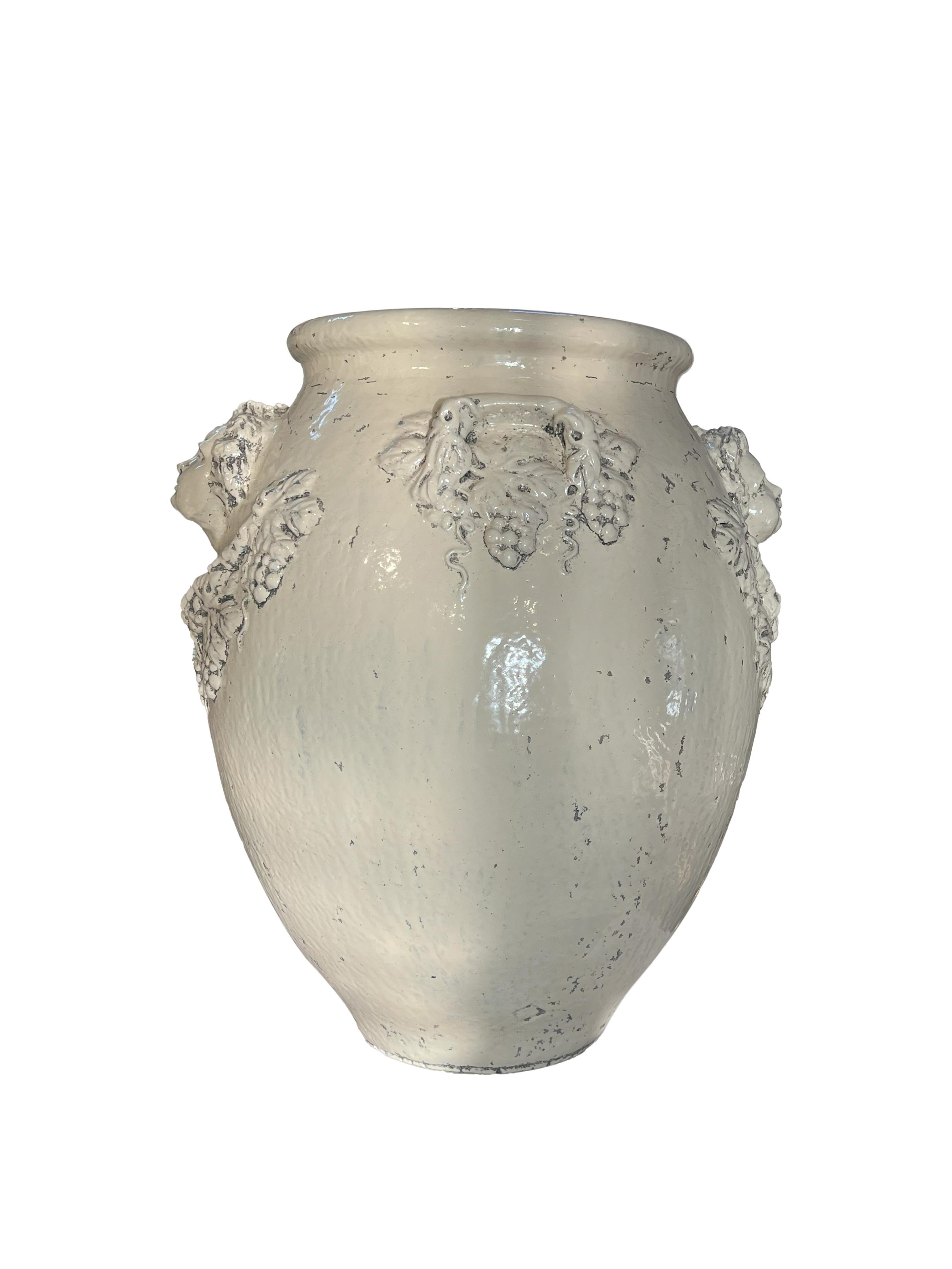 19th Century Italian Antique Pair of Terracotta Glazed Garden Urns with Cherubs 4