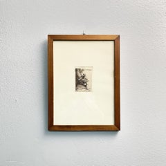 Stampa antica italiana all'acquaforte di un venditore ambulante in cornice di legno, 1800