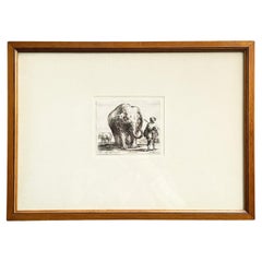 Italian Antique Picture Etching Print of Man and Elephant by Langlois, 1648