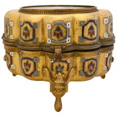 Italian Antique Pietra Dura Inlaid Gilt Bronze Box with Enameling
