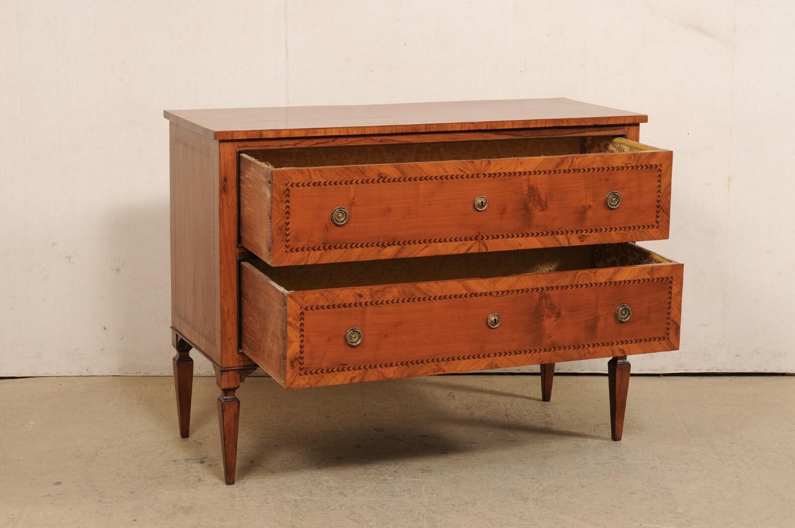 Italian Antique Raised Two-Drawer Chest w/Banding Marquetry Inlay Trim For Sale 5