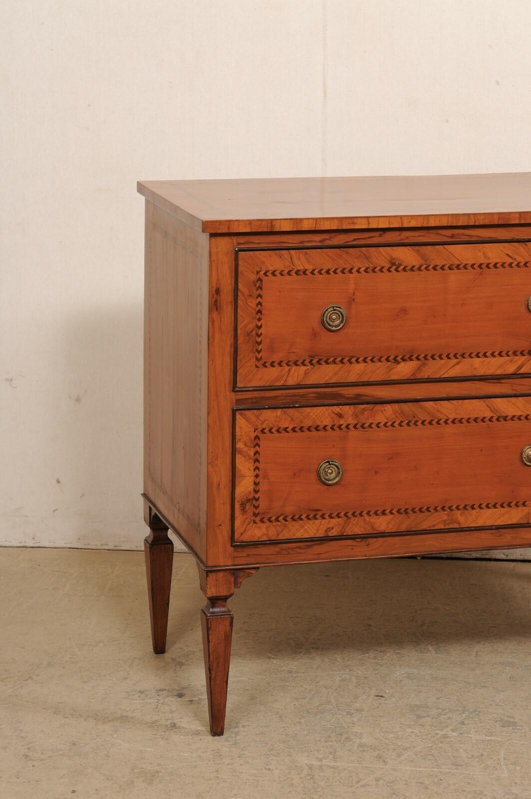 Italian Antique Raised Two-Drawer Chest w/Banding Marquetry Inlay Trim In Good Condition For Sale In Atlanta, GA