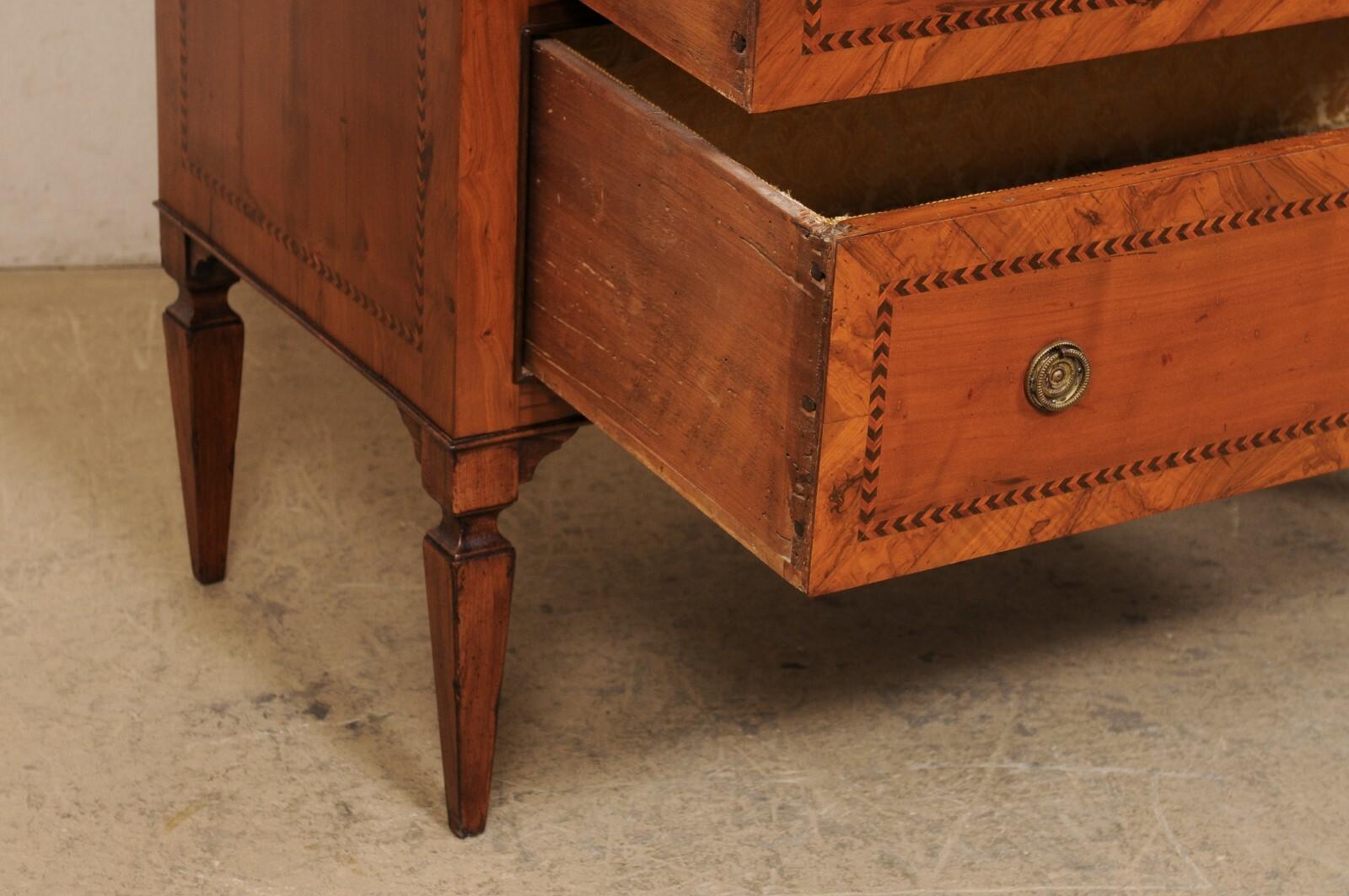 19th Century Italian Antique Raised Two-Drawer Chest w/Banding Marquetry Inlay Trim For Sale