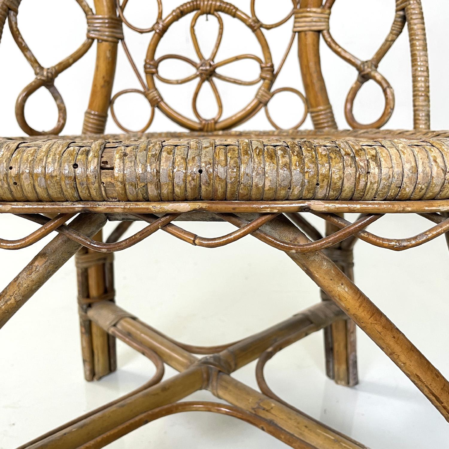 Italian antique rattan chair with floral and geometric decoration, early 1900s For Sale 6