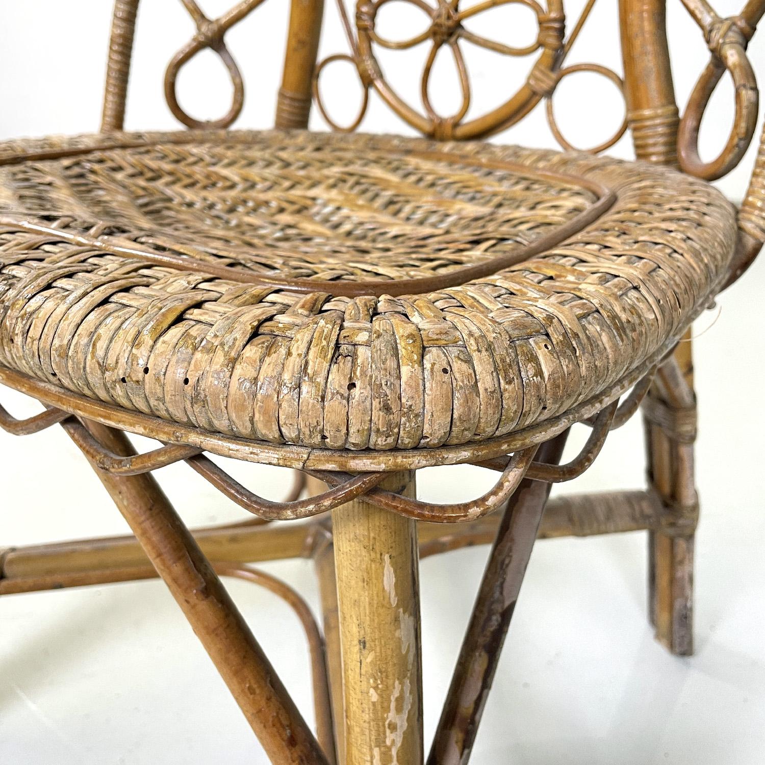 Italian antique rattan chair with floral and geometric decoration, early 1900s For Sale 7
