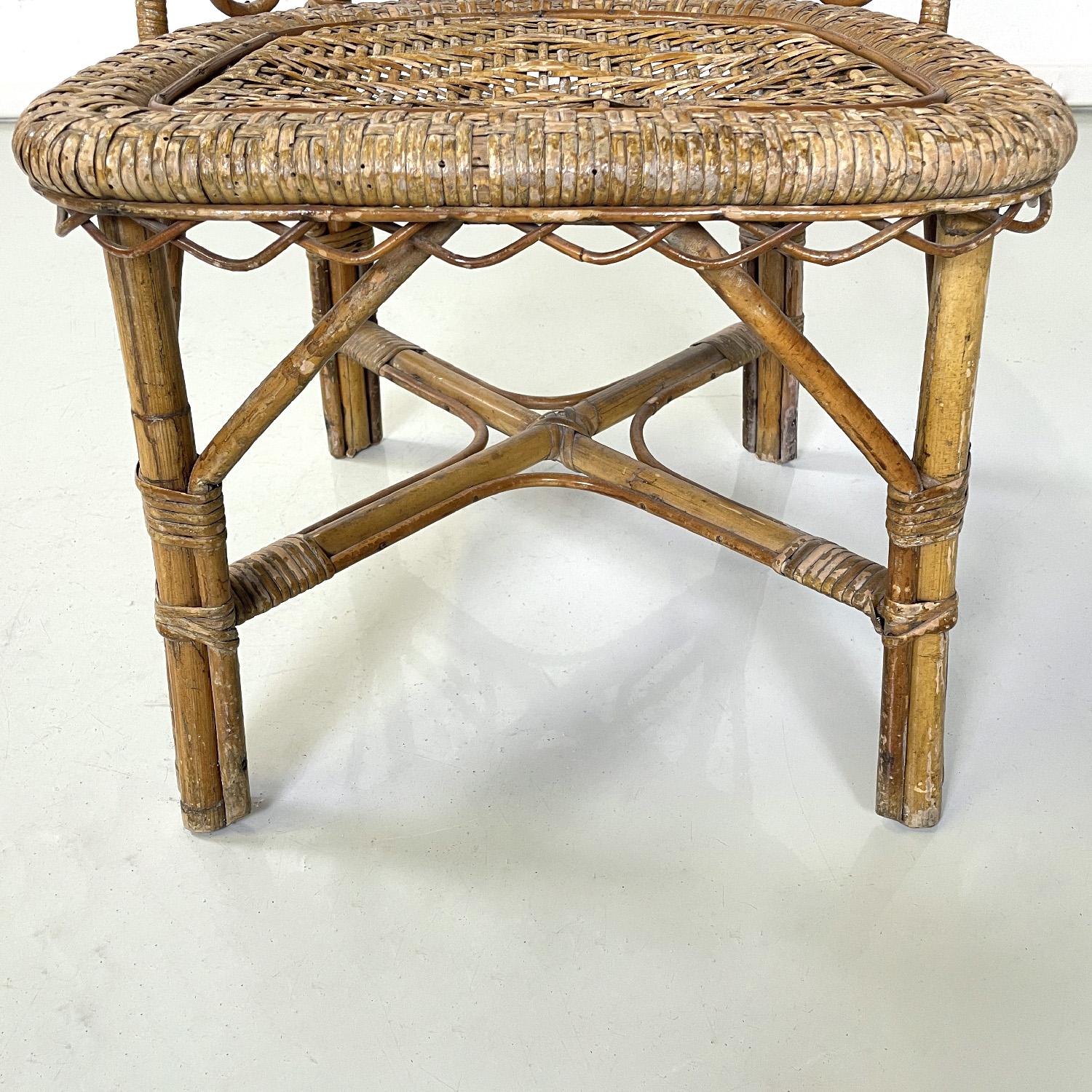 Italian antique rattan chair with floral and geometric decoration, early 1900s For Sale 9