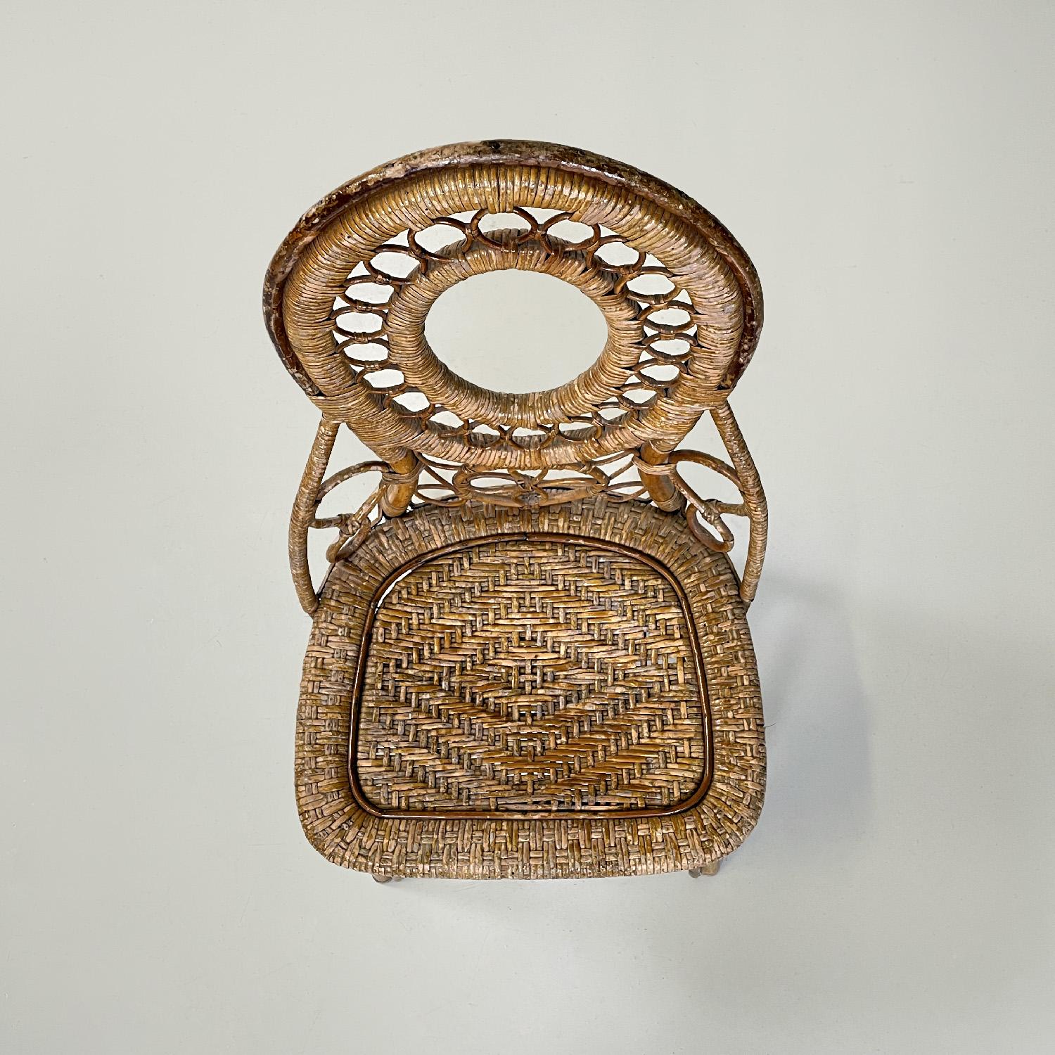 Italian antique rattan chair with floral and geometric decoration, early 1900s For Sale 1