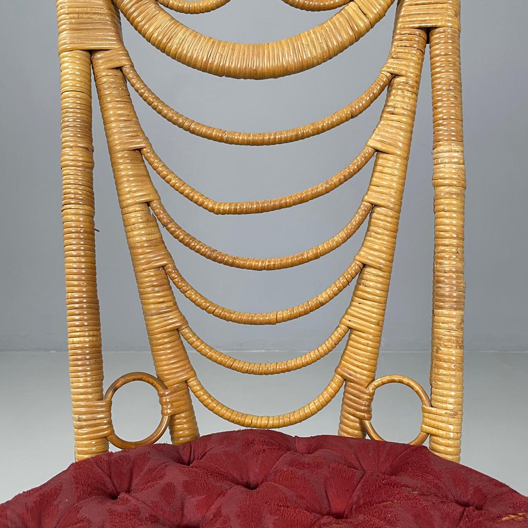 Italian antique rattan chairs with round decorations and red pillows early 1900s For Sale 5