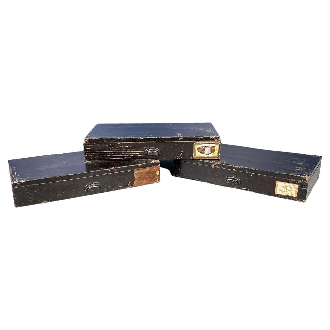Three Ractangular Box In Potrate Italian antique Rectangular container boxes in dark wood, 1900s For ...