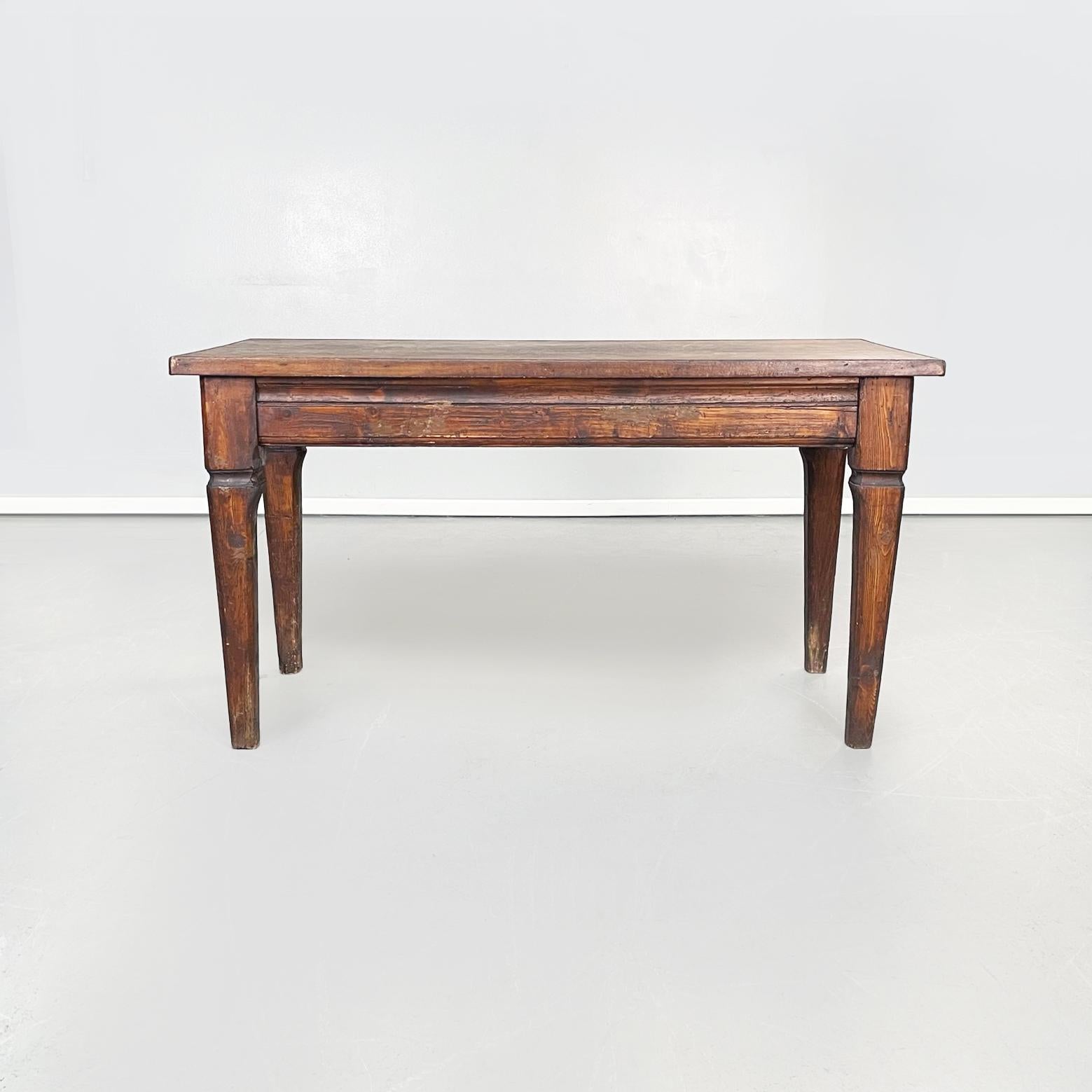 Italian Antique Rectangular Dining Table in Dark Solid Wood, 1900s In Good Condition In MIlano, IT