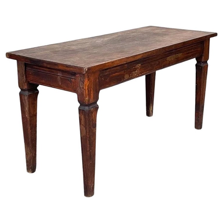 Italian Antique Rectangular Dining Table in Dark Solid Wood, 1900s For Sale at 1stDibs