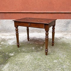 Italian Antique Rectangular Fir Table with Brass Handle and Shaped Legs, 1910s