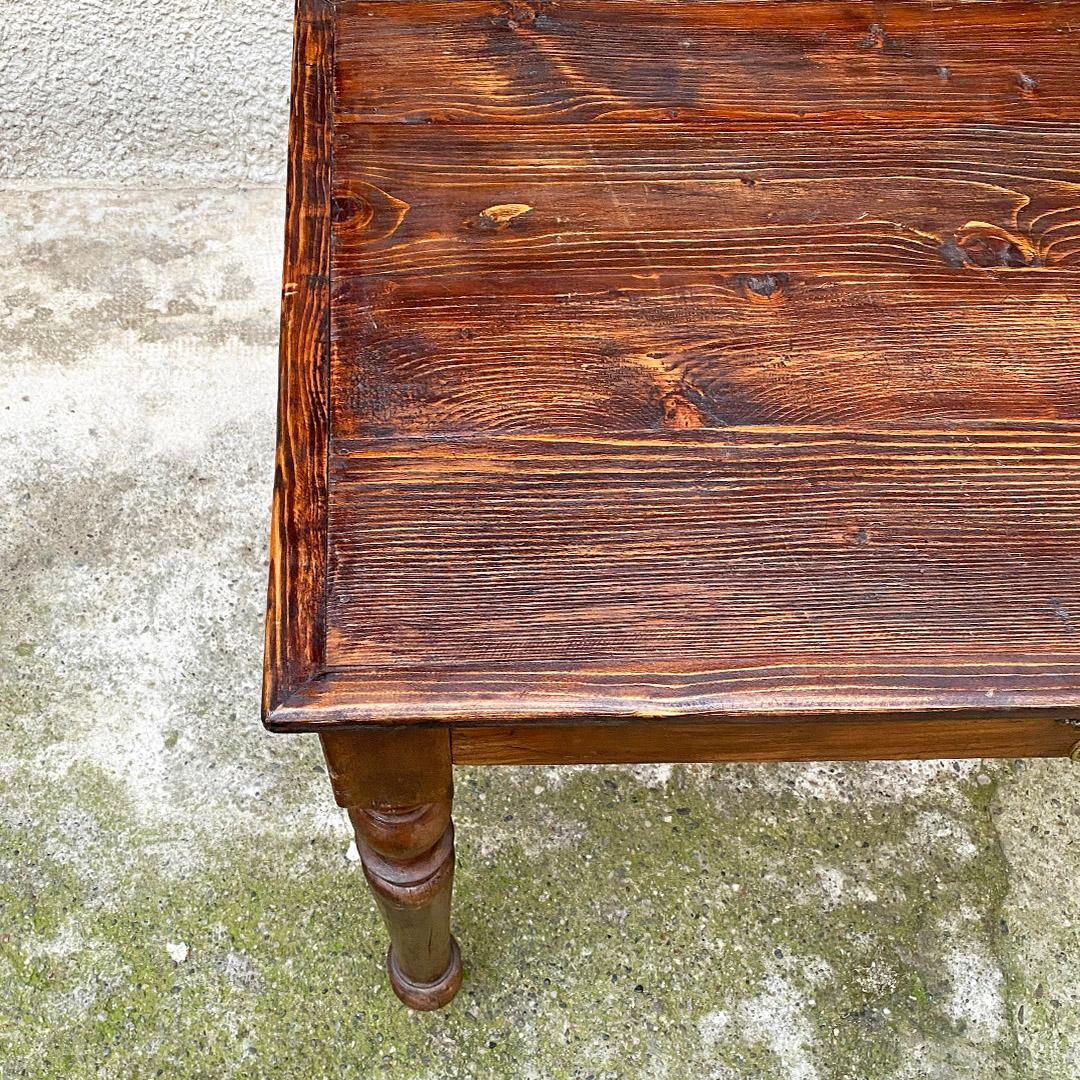 Italian Antique Rectangular Fir Table with Brass Handle and Shaped Legs, 1910s For Sale 4
