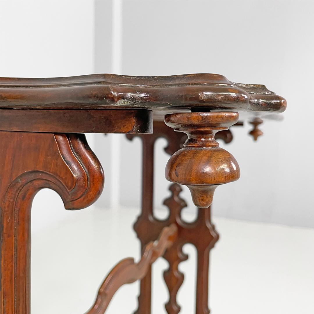 Italian antique rectangular wooden coffee table with wheels, 1800s For Sale 9