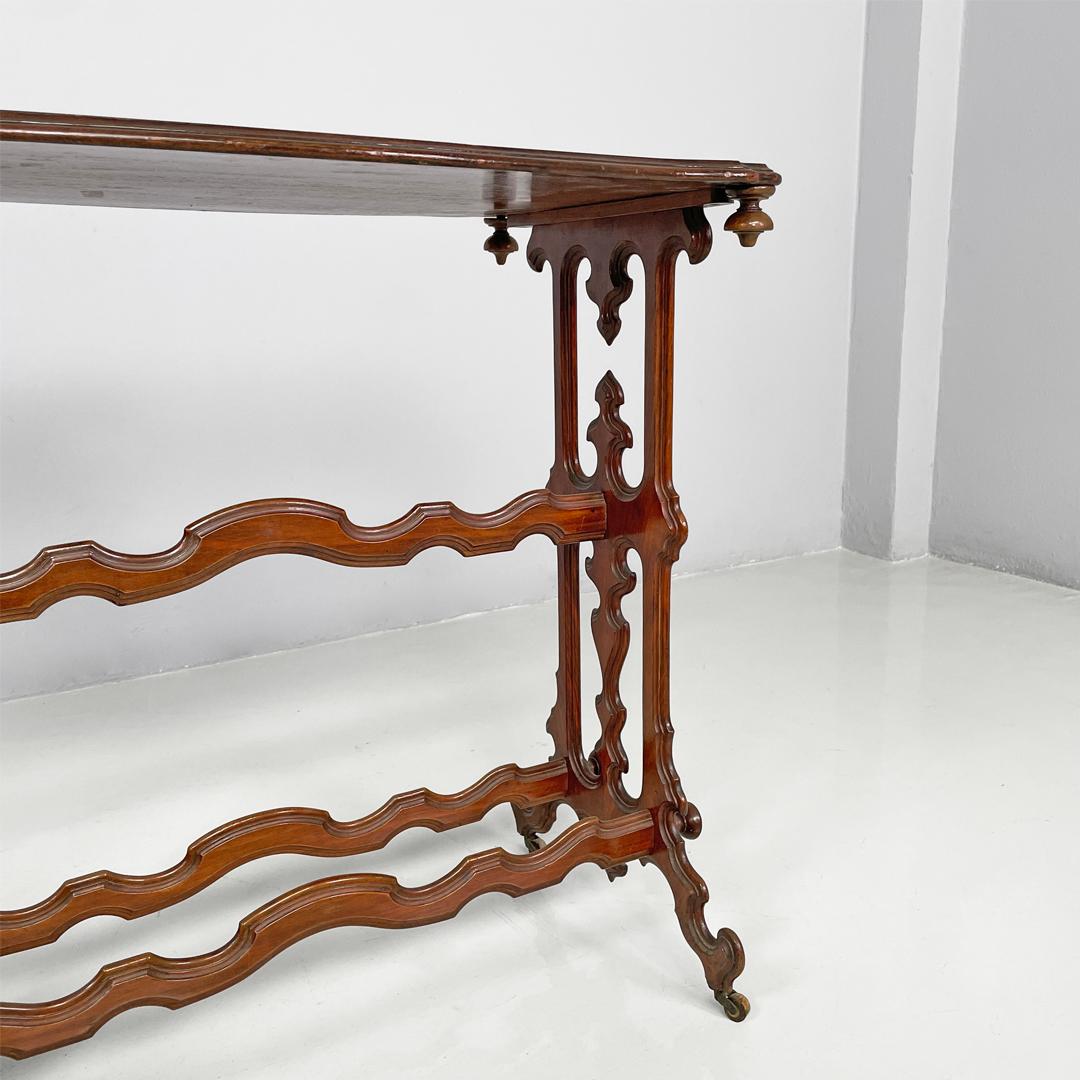 Italian antique rectangular wooden coffee table with wheels, 1800s For Sale 11
