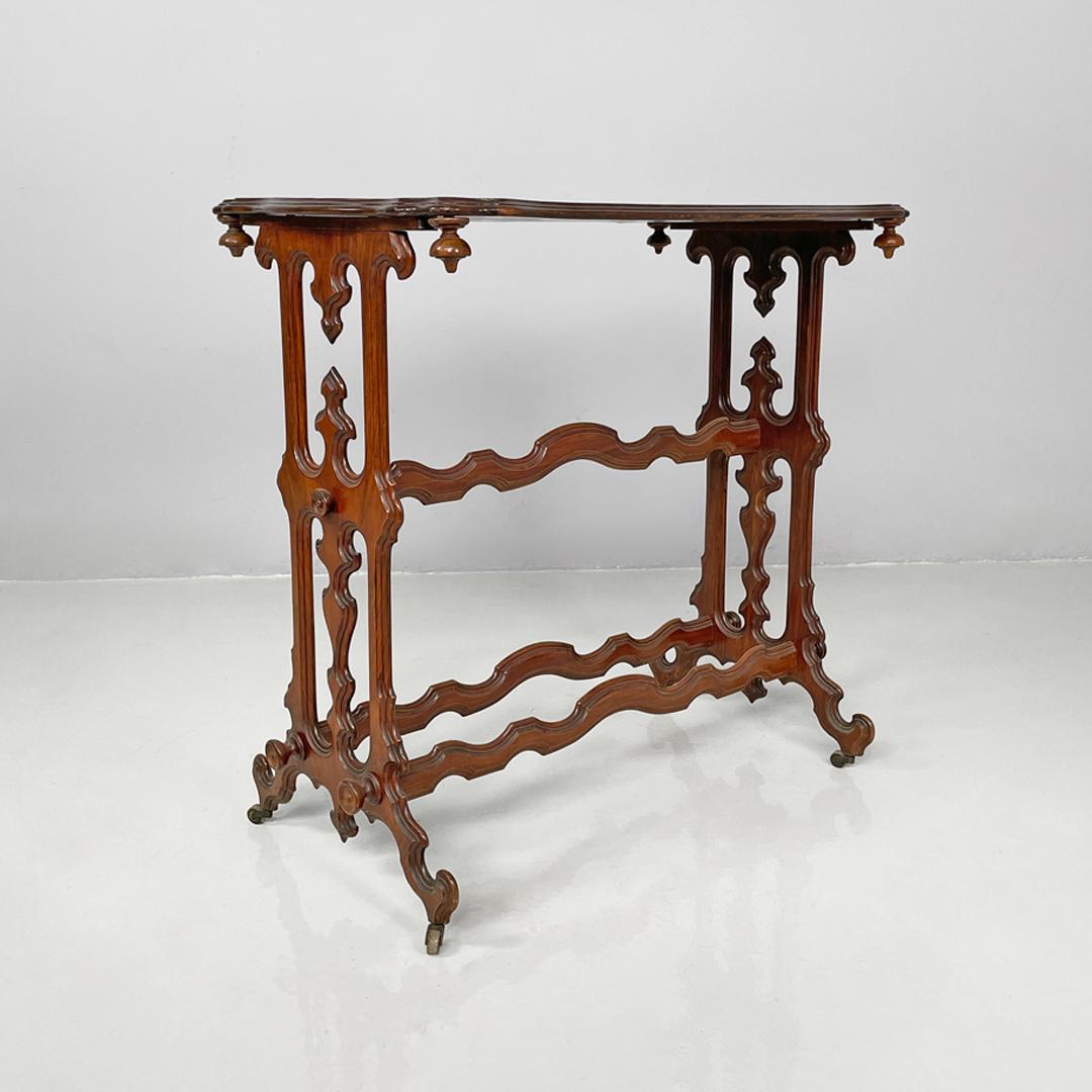 Early 19th Century Italian antique rectangular wooden coffee table with wheels, 1800s For Sale