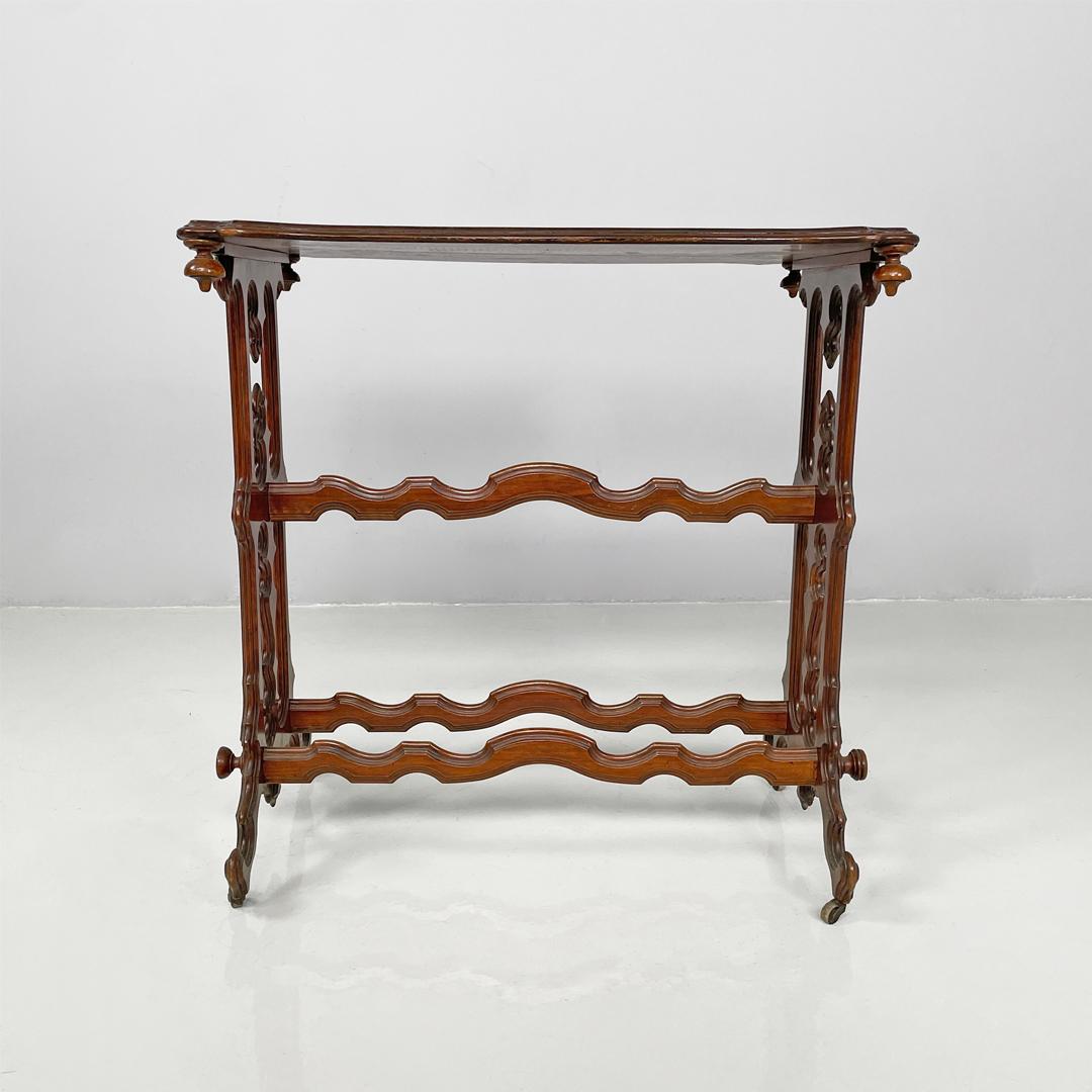 Wood Italian antique rectangular wooden coffee table with wheels, 1800s For Sale