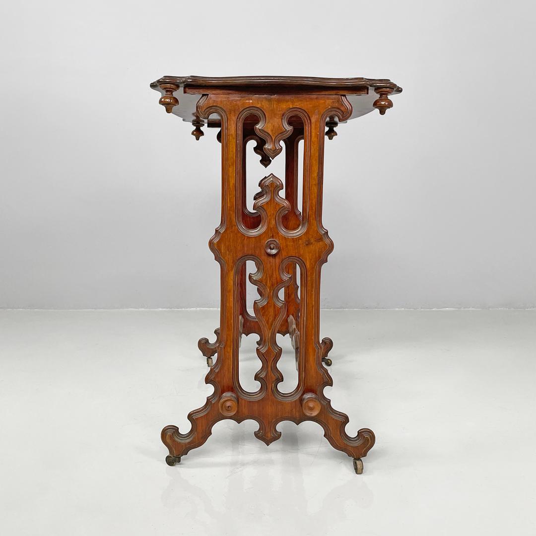 Italian antique rectangular wooden coffee table with wheels, 1800s For Sale 1